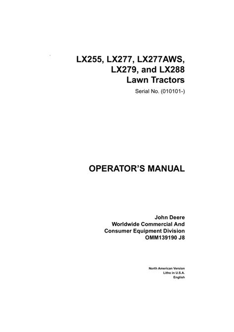 LX277 John Deere Owner's Manual 的图像结果