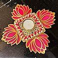 GIFT JAIPUR Handmade Pink Lotus Single Diya Rangoli Candles with Wax ...