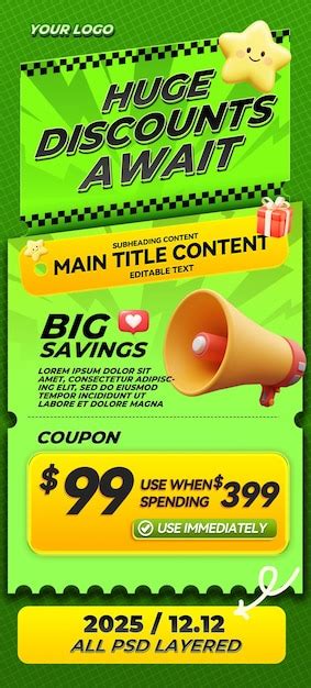 Huge discounts await coupon poster | Premium PSD