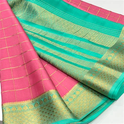Pure Mysore Silk Saree | Contrast Checks Design | Raj Silk Villa