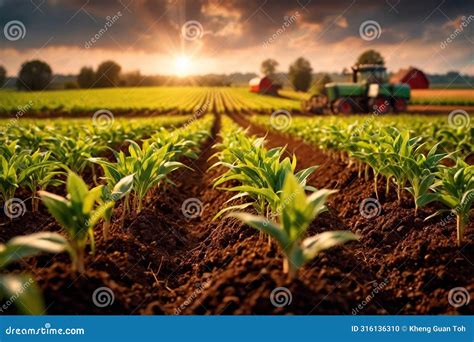 Modern Industrialized Agriculture Using Technology, Agritech Farming of Crops Stock Illustration ...