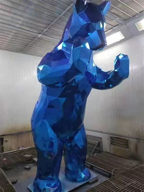 玻璃钢几何熊雕塑切面不锈钢动物景观摆件_玻璃钢雕塑_不锈钢雕塑 - 深圳市巧工坊工艺饰品有限公司