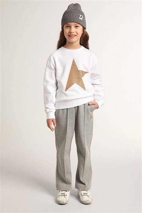 Girls’ white sweatshirt with gold maxi star on the front | Golden Goose