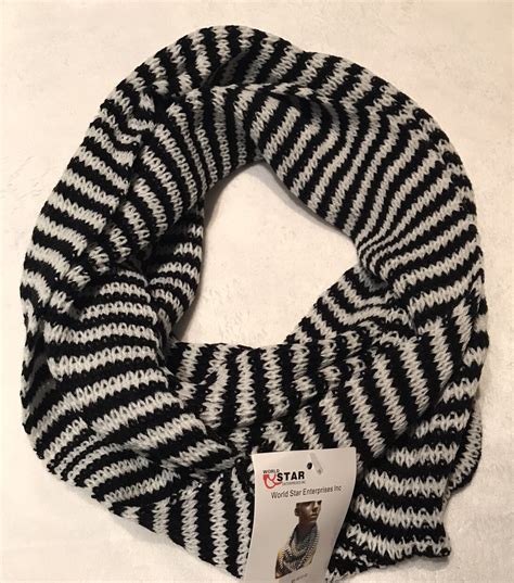 World Star Enterprises Black & White Stripe Knit Infinity Scarf NEW 48 ...