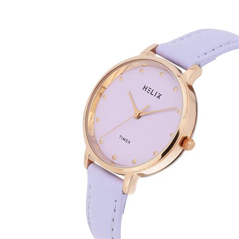 Helix By Timex Lavender Round Analog Leather Watch Women -TW056HL02