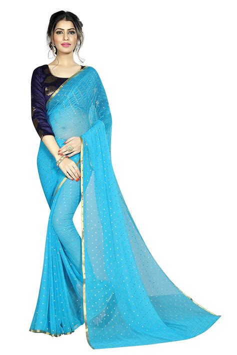 PerfectBlue Chiffon Saree with Blouse Piece : Amazon.in: Jewellery