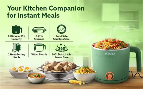 AGARO Regency Multi Cook Kettle With Steamer, 1.2L Inner Pot, Double ...