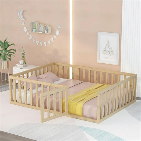 Gewnee Full Size Toddler Floor Bed,Pine Wood Kids Floor Bed Frame with ...
