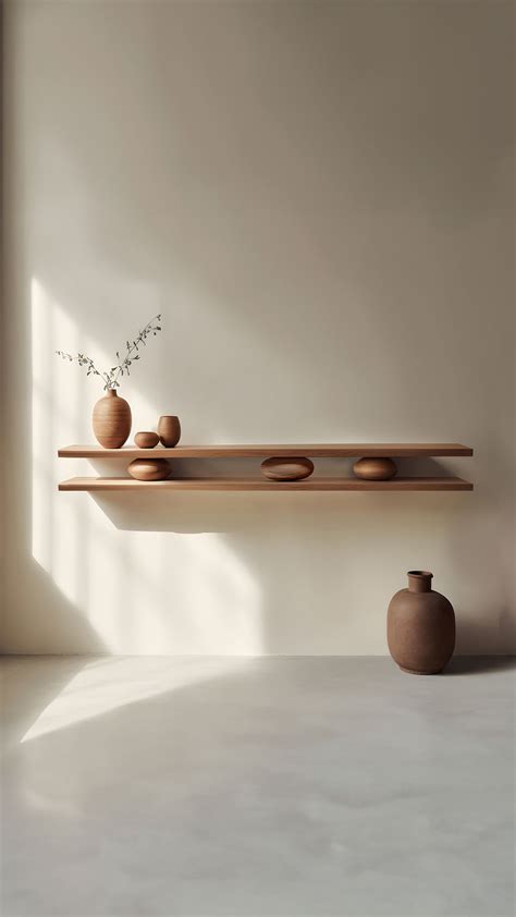 2 Large Floating Shelves with 3 Sculptural Wooden Pebble Sereno by Joel ...