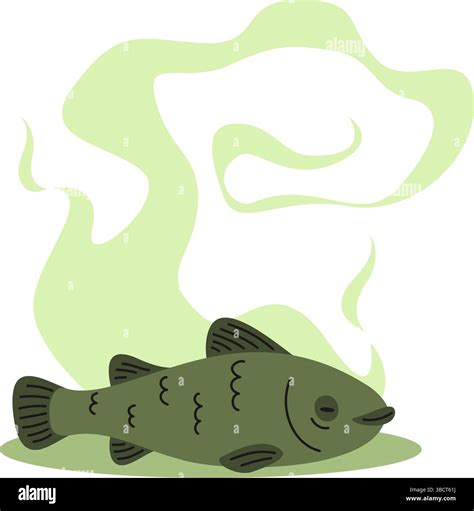 Green stinky toxic bad smell of dead not fresh fish. Spoiled food ...