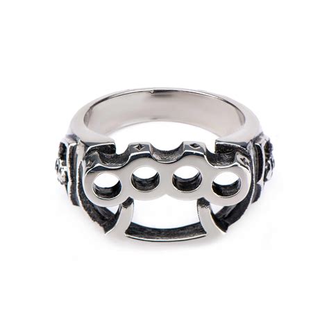 Buy Men's Silver Tone Stainless Steel Knuckle Bolt and Skull Ring ...