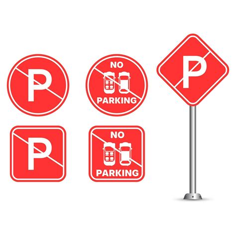 Set of no parking signs. The no parking sign is a circle and square in ...