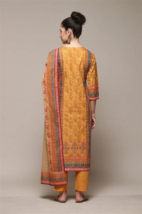 Mustard Cotton Straight Kurta Slim Pant Suit Set