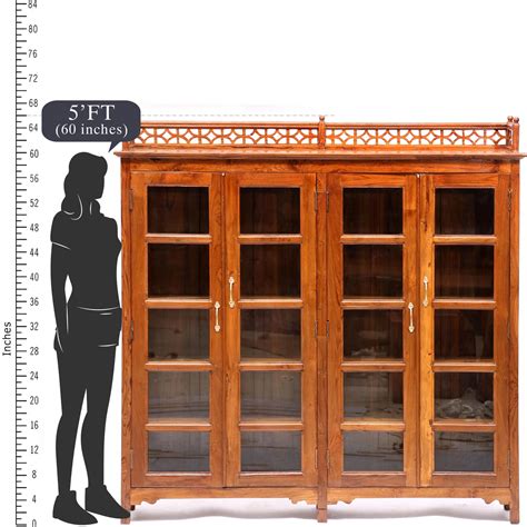 Teak wood Slim Long Showcase Cabinet