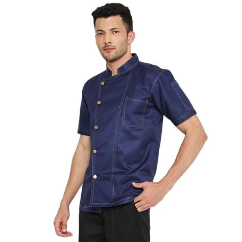 Shop Executive Blue Denim Half Sleeve Chef Coat - Free Embroidery