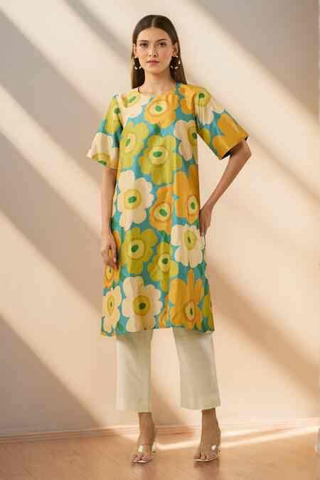 Buy Multi Color Print Floral Round Kurta Set With Pant For Women by ...