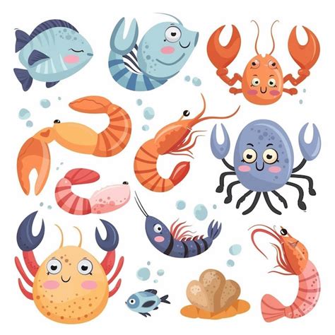 A picture of a cartoon of sea animals and lobsters | Premium AI ...