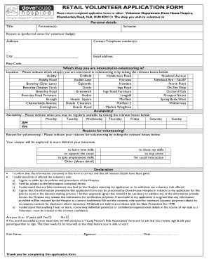 Fillable Online RETAIL VOLUNTEER APPLICATION FORM - Dove House Fax ...