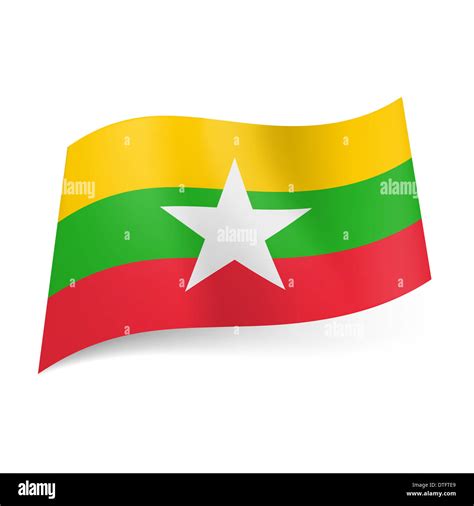National flag of Republic of the Union of Myanmar: yellow, green and ...