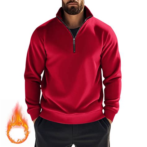 Men's 1/4 Zip Sweatshirts Pocketed Cotton Fleece Plain Pullover Trendy ...