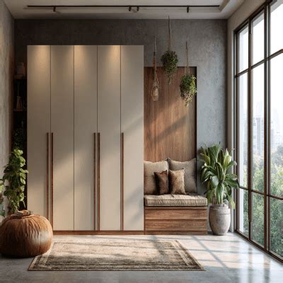 10-Door Contemporary Walk-In Wardrobe Design with Suede Finish Shutters