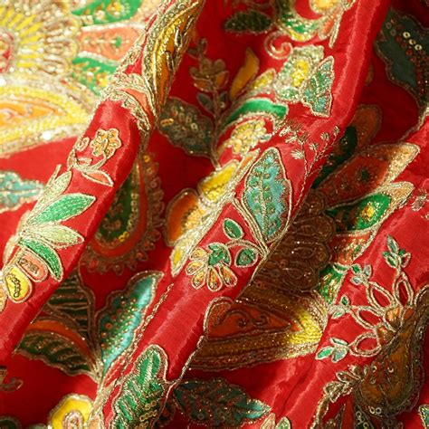Buy Red Paisley Floral Embroidery Crepe Fabric Online at TradeUNO ...
