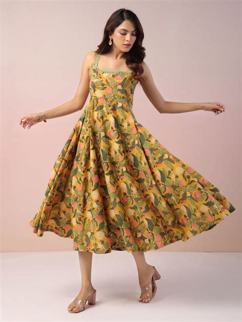 Mustard Yellow Hand Block Printed Cotton Dress