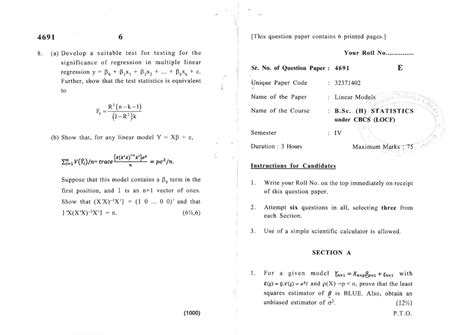 Previous Year Questions for B. (H) STATISTICS - Paper 4691 - Studocu