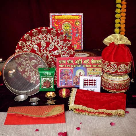 Buy TIED RIBBONS Karwa Chauth Pooja Thali Set Combo Puja Thali, Channi ...