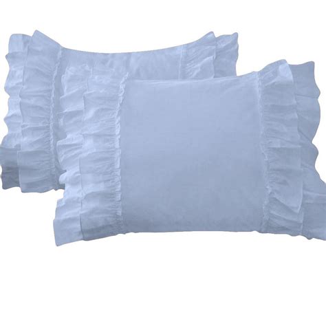 2 Piece Vintage Ruffle Pattern Solid Light Blue Pillow Shams, (Oversize ...