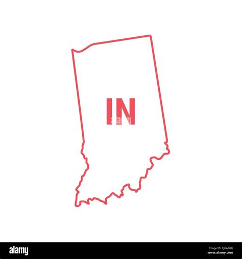 Indiana US state map red outline border. illustration isolated on white. Two-letter state ...