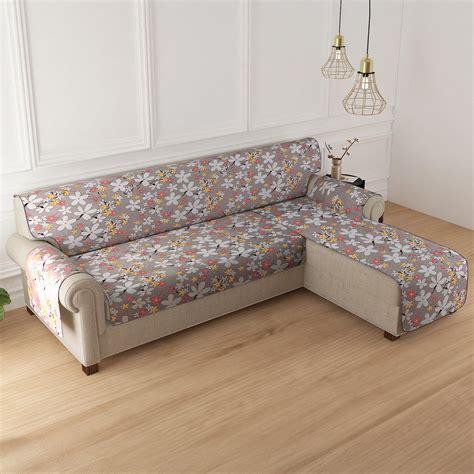 Buy Pastel Brown Sandwort Flower Print Reversible Sofa Cover for L ...
