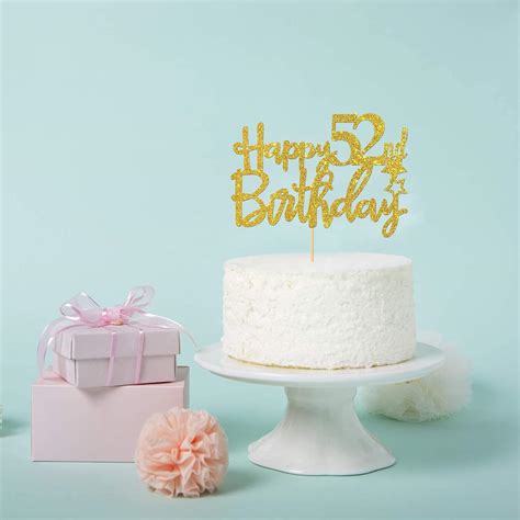 Maicaiffe Gold Glitter Happy 52nd Birthday Cake Topper - 52 India | Ubuy