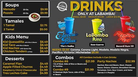 Menu at La Bamba Mexican Taco House restaurant, Mankato