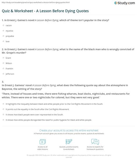 Quiz & Worksheet - A Lesson Before Dying Quotes | Study.com