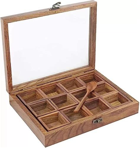 Buy CraftKemp Wooden Masala Spice Box Sheesham 12 compartments (Brown ...