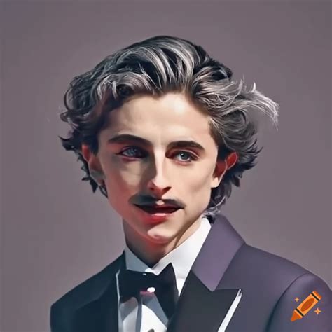 Timothee chalamet in a stylish tuxedo with gray hair and mustache on ...