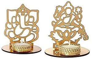 Buy Snowbird Ganesh Ji and Laxmi Maa Shadow Decorating Diya Wood 2 ...