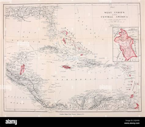 Vintage map of British colonies in the West Indies and Central America ...