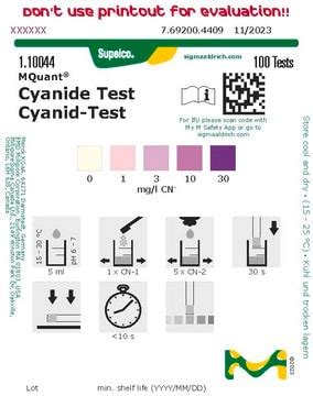 Cyanide Test Strips, colorimetric CN⁻ 10-30 mg/L, MQuant ® | Sigma-Aldrich