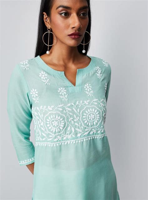 Buy Women Chikankari Notched Neck Straight Kurta Online at just Rs. 599 ...