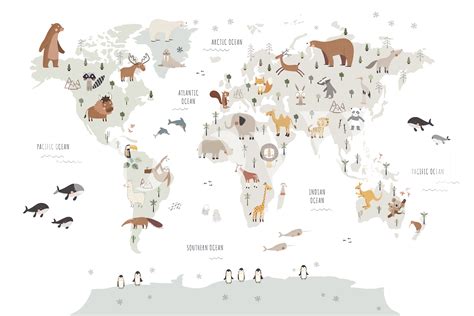 World Map with Animals Wallpaper