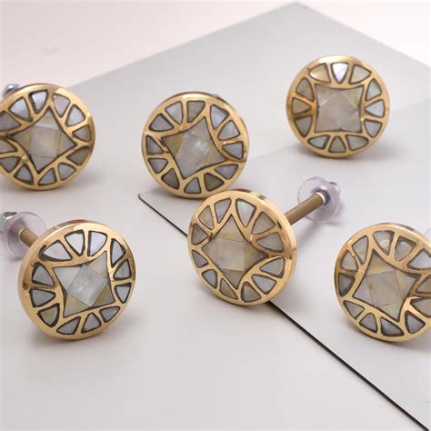 Indian-Shelf 6 Piece Premium Mother of Pearl Gold Drawer Knobs ...