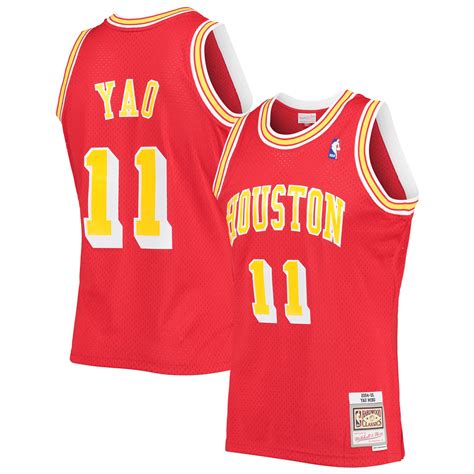 Men's Houston Rockets Yao Ming Mitchell & Ness Red Hardwood Classics ...