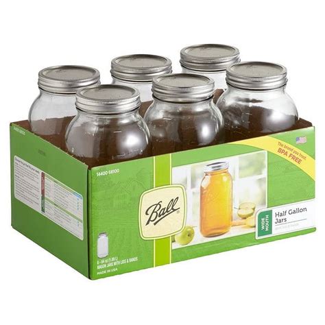 Ball 68100 1/2-Gallon Wide Mouth Glass Mason Jars for Preserving, 6 ...