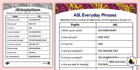 Image result for ASL at Work Phrases Worksheet