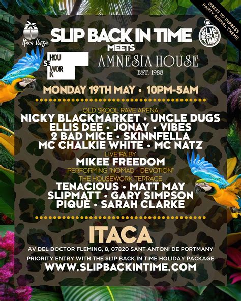 SLIP BACK IN TIME MEETS AMNESIA HOUSE EST 1988 & HOUSEWORK, Ítaca Beach ...