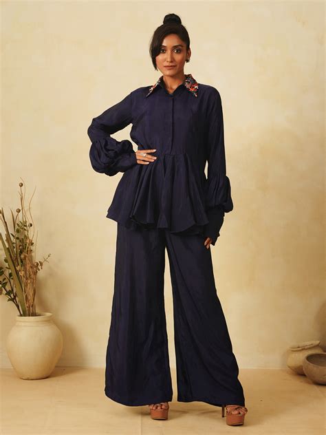 Blue silk peplum co-ord set – SHARANYA KOLKATA