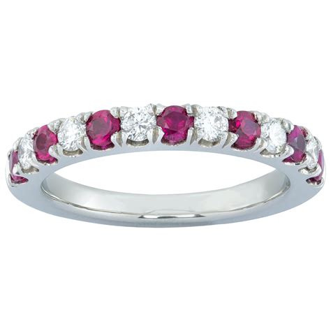 Vintage Ruby and Diamond 9 Carat Gold Half Eternity Ring For Sale at ...