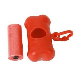 Red Pet Bone Shape Poop Poo Waste Bag Carrier Case Dispenser w/ 15 ...